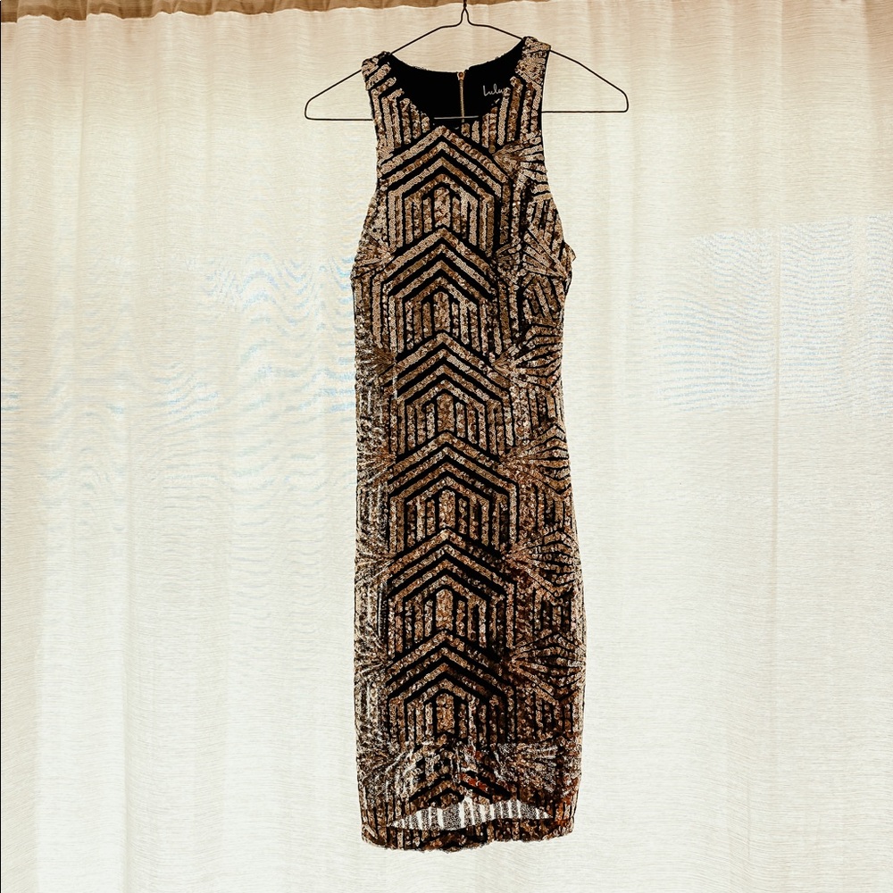 Lulus black and gold sequin bodycon dress